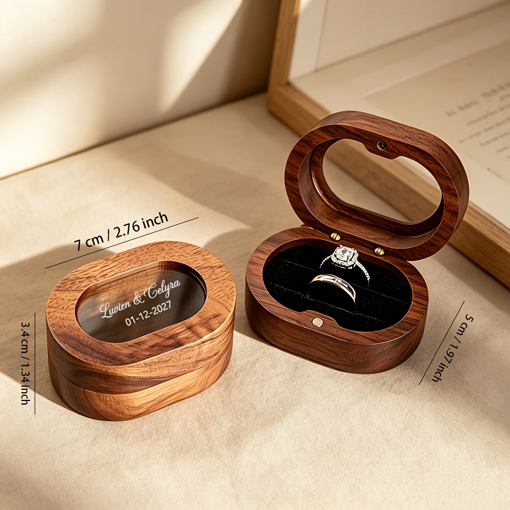 Personalized Oval Walnut Ring Box for Proposals and Weddings